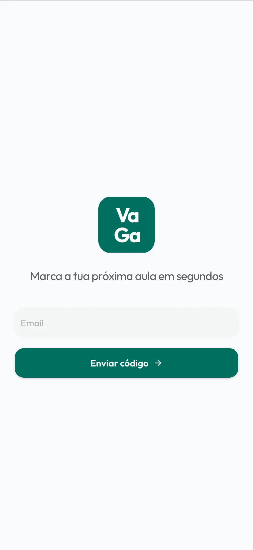 Ecrã de entrada da app Vaga num telemóvel